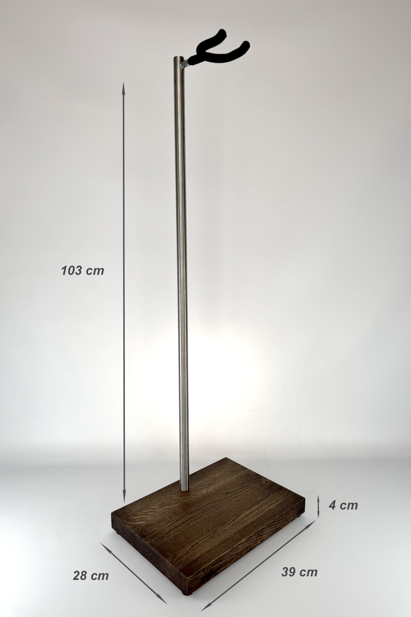 Schema delle dimensioni del supporto per chitarra in legno premium, finitura marrone, senza chitarra