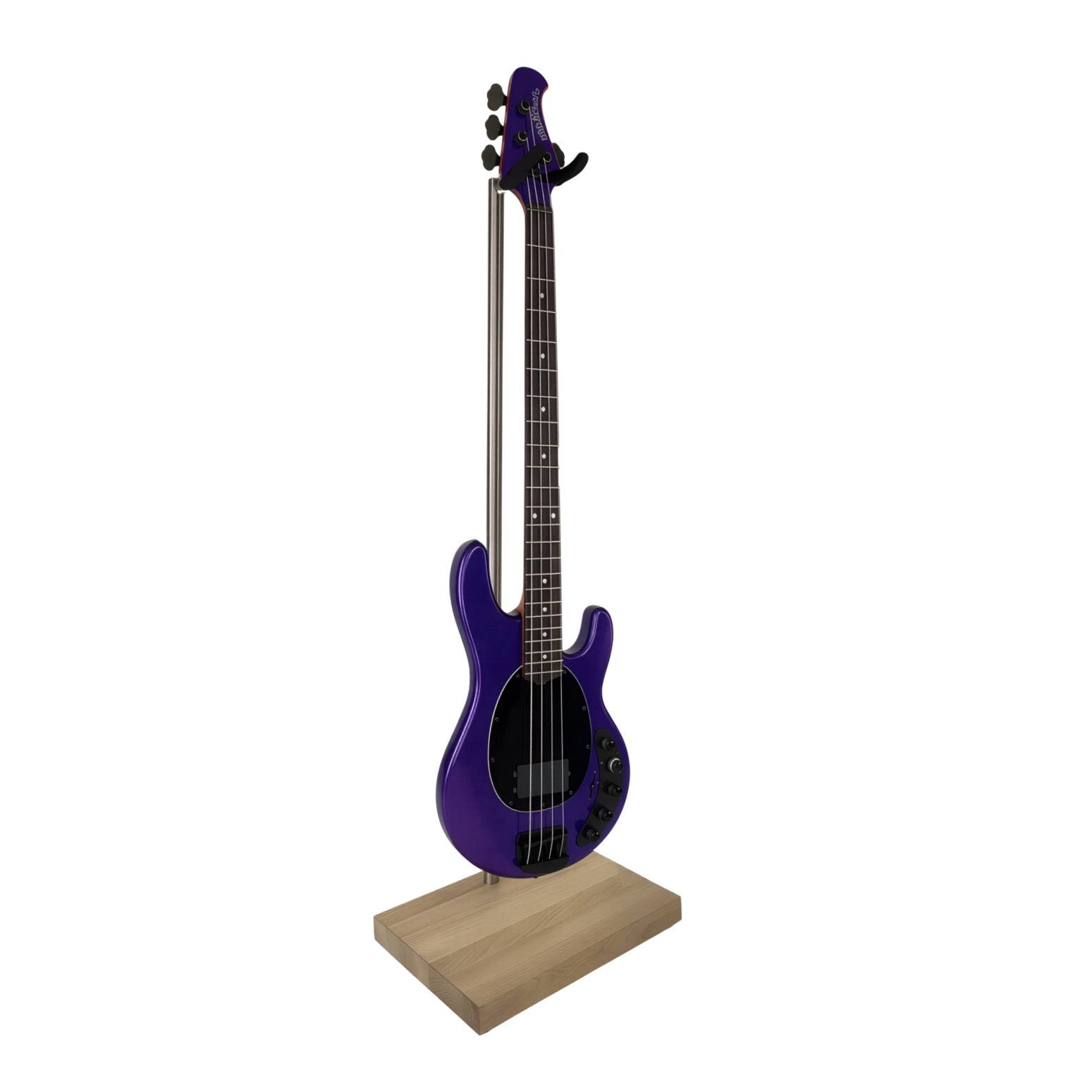 Dębowy stojak na gitarę basową o minimalistycznym wyglądzie